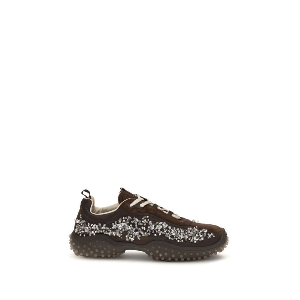 Miu Miu Women Suede And Technical Fabric Sneakers With Crystals